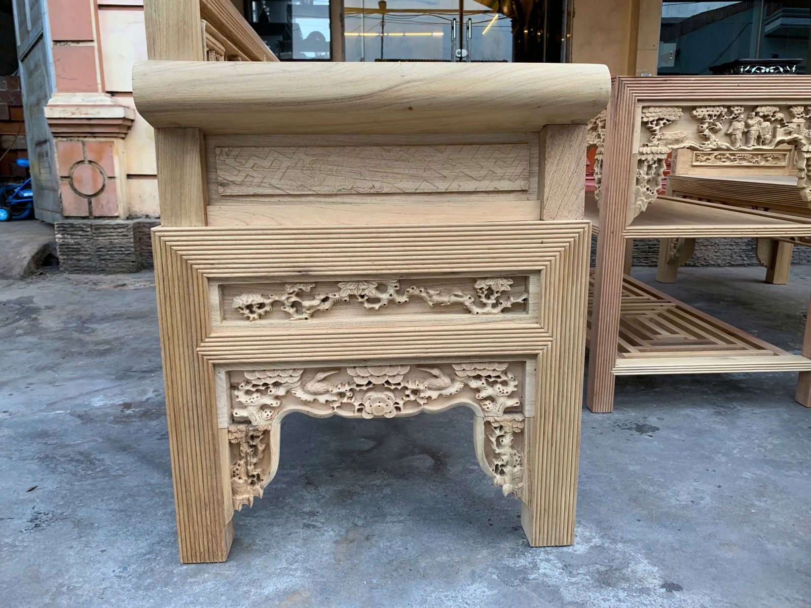 bộ trường kỷ gỗ gụ đục tích